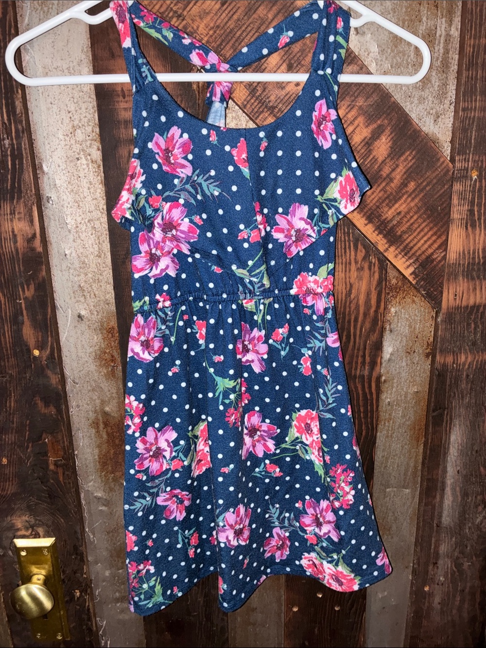 Navy Floral Polka Dot Girls' Sundress with Pink Accents